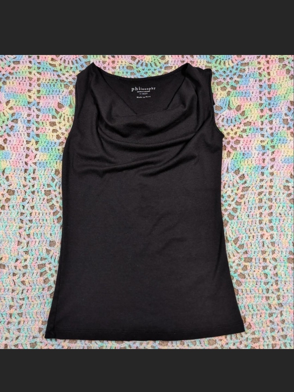 Philosophy Black Cowl Neck Tank Top